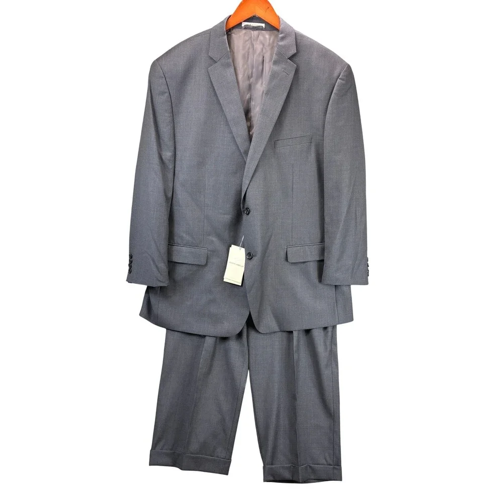 Joseph Abboud 2 Piece Wool Suit Mens 50R 44W Gray Two Button Blazer Pants NWT